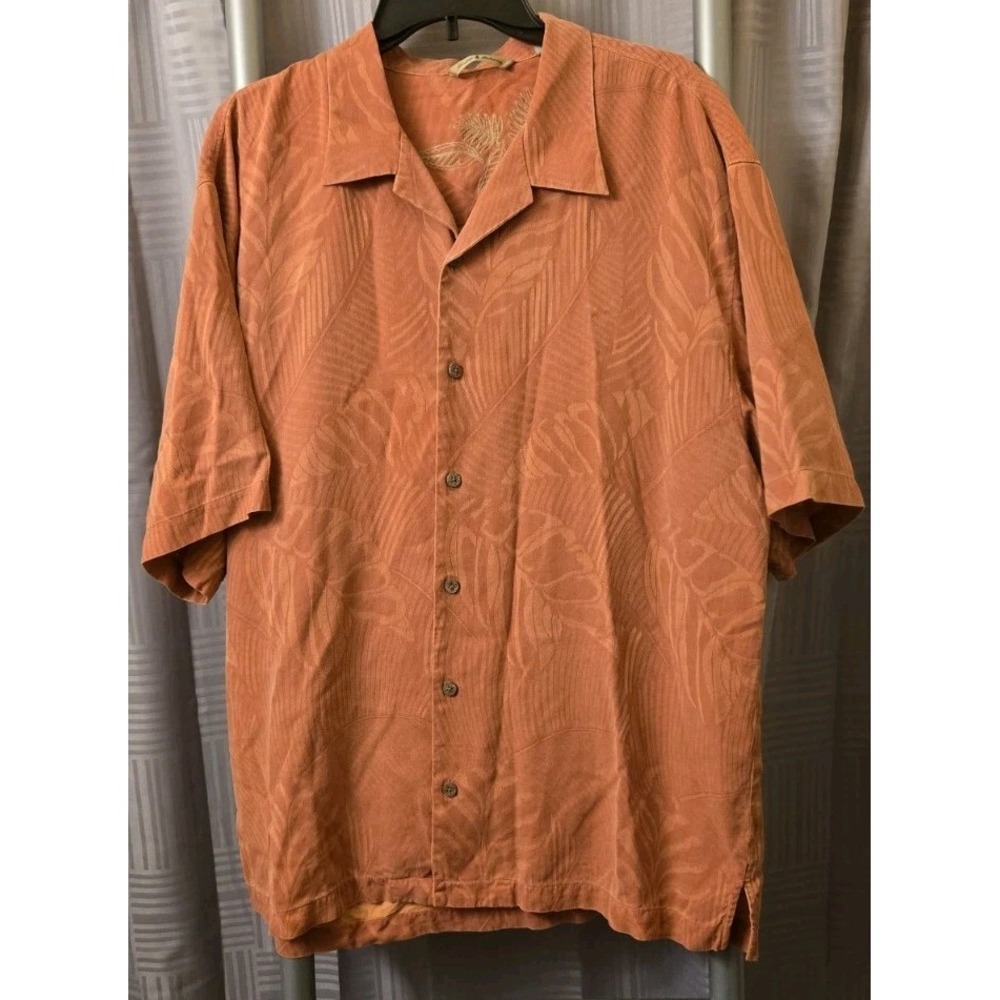 Tommy Bahama Shirt Mens Extra Large Red Floarl Silk Hawaiian Collar Camp
